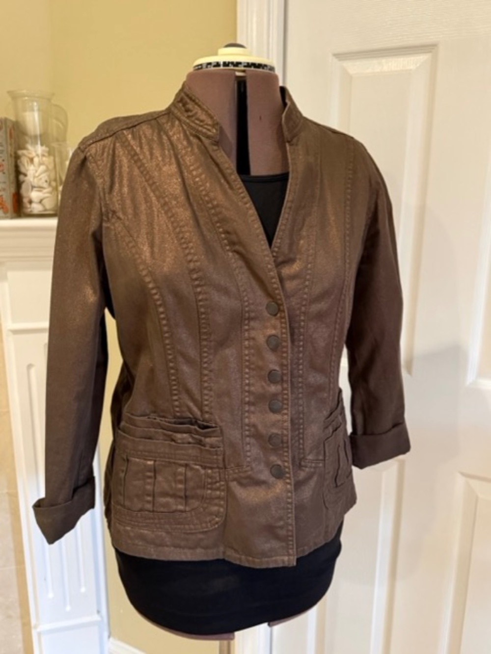 Coldwater Creek Shimmer Bronze Brown Utility Jacket Petite 10